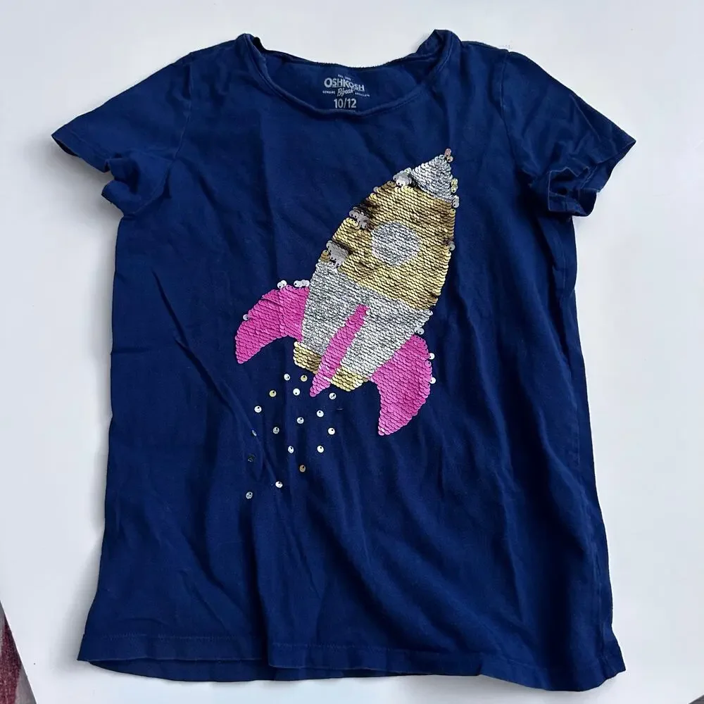 Osh Kosh Girls' Sequin rocket Short-Sleeve T-Shirt